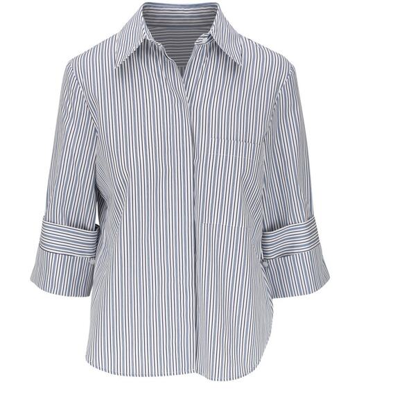 TWP Tops - TWP Blue Striped Boyfriend Shirt, Cotton, Roll Tabs, Career, Quiet Luxury Small
